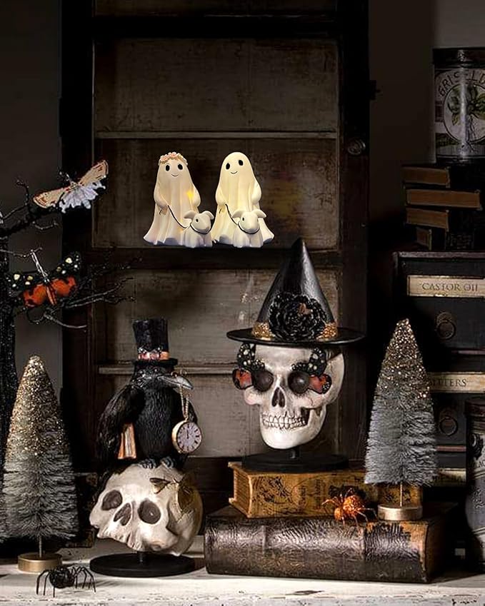 Ghost Walking Dog Display Statue Nightlight, Warm Lighted Indoor Figurine Lamps, Halloween Decors Spooky Dog Light, Cute Decorations for Party, Home, Bedroom, Shelf, Table Centerpiece (Boy)