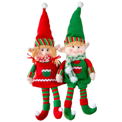 Elf Plush Christmas Stuffed Dolls, Set of 2-12" Boy and Girl Elves Holiday Cute Plush Shelf Toys - Fun Kids Buddy Figurine Decorations, Christmas Winter Holiday Party Festive Decor and Gift Exchange