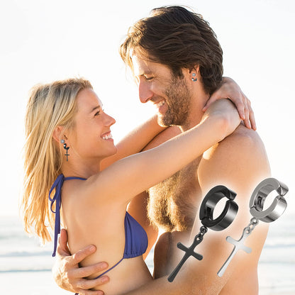 ASTER 10 Pairs Magnetic Stud Earrings Stainless Steel Magnetic Earrings Non Piercing Cross Fake Earrings, Clip on Earring Magnet Earring for Men,Women,Kids,Girls(4 Styles), 10 pairs magnetic earrings, Stainless Steel