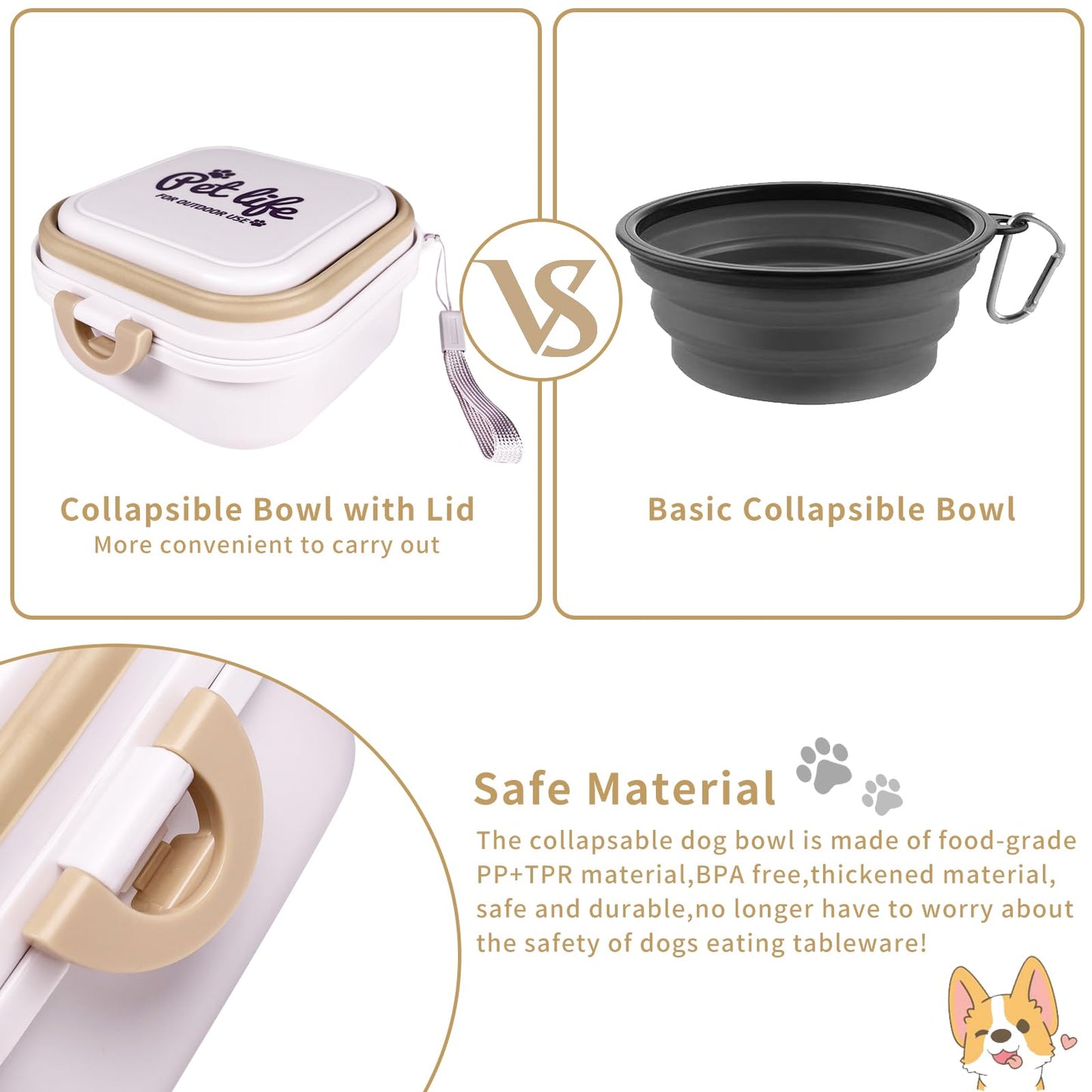 Collapsible Dog Water Bowl, Portable Dog Bowl for Traveling, 2-in-1 Pet Food and Water Feeder - Travel Dog Bowls with Lid for Walking, Traveling, Camping and Hiking