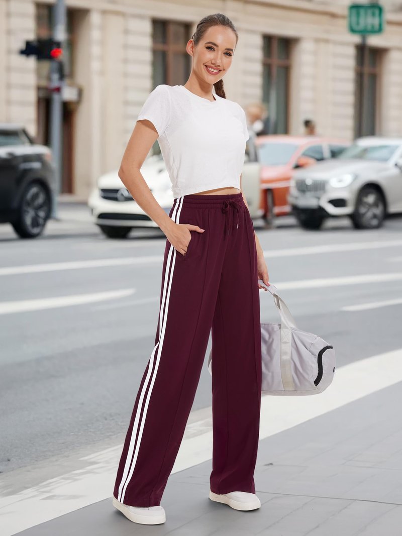 Tapata Women's 30" Inseam Regular Track Pants Loose Straight Leg Jogging Sweatpants Warm-Up Sports Athletic Running, Burgundy, S