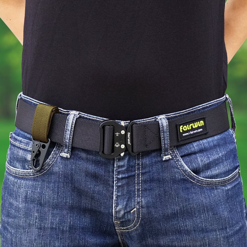 FAIRWIN Tactical Gear Clip, Nylon Key Ring Holder or Tactical Belt Keepers Military Utility Hanger Carabiner Tactical Molle Hook, Black, Tan, Green(Tan,4.2 inch L and 1 inch W)