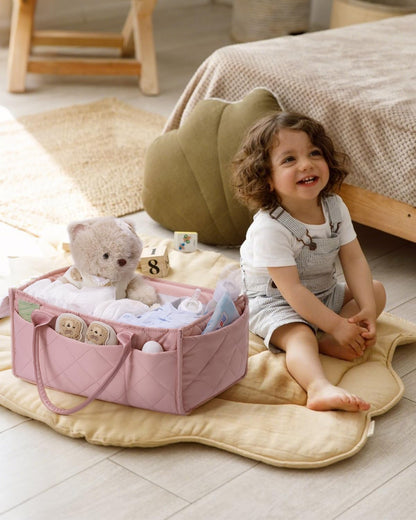 CEI-CEI Baby Diaper Caddy Organizer Large Nursery Storage Basket with Handles for Newborn Essentials, Portable Car Organizer for Diapers(Pink)