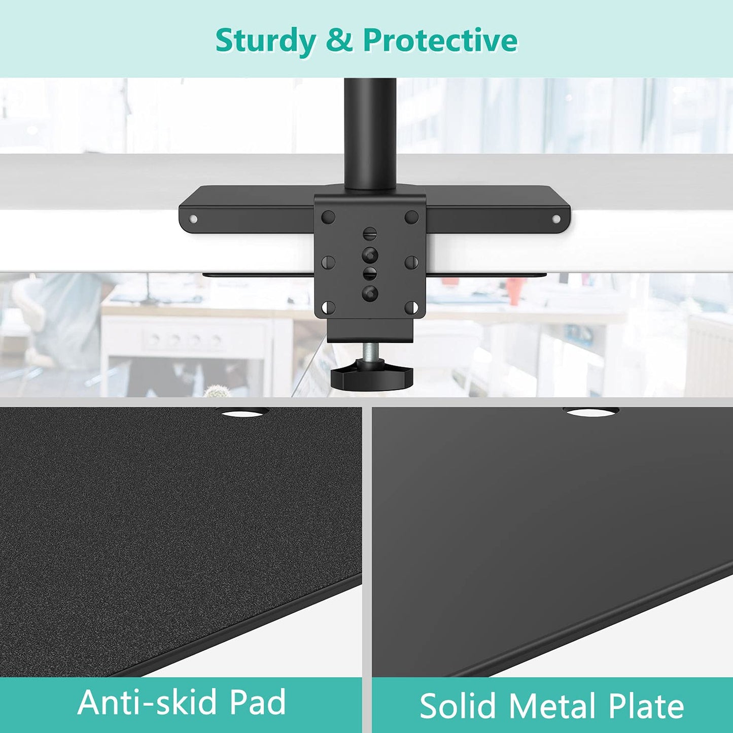 WALI Monitor Mount Reinforcement Plate for Thin, Glass, and Other Fragile Table Tops, with Most Monitor Bracket Grommet C Clamp Installation (CGRP-B), Black