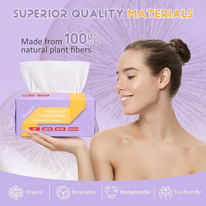 100 Count Disposable Face Towels Ultra Soft Hand Washcloth Lint-Free Dry Wipes
