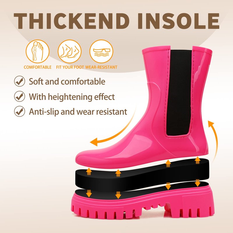 Hsttgsr Rain Boots for Women, Waterproof PVC Rubber Garden Boots Womens Chelsea Boots Short Platfrom Rain Boots, Anti-Slip Elastic Slip On Rainboots Garden Rain Shoes for Yard Farm Outdoor Work