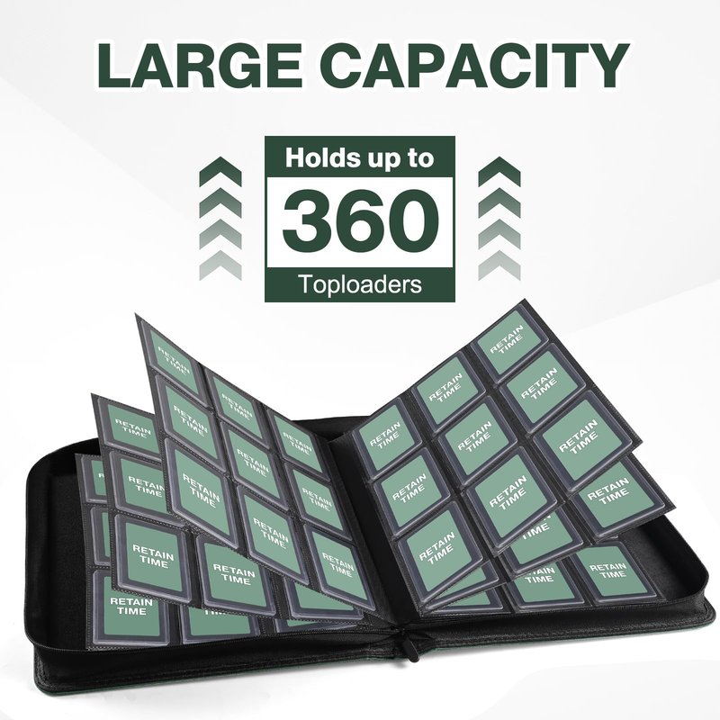 Toploader Binder, Holds 360 Toploaders, 100 Toploaders INCLUDED, 9-Pocket PU Cover Top Loader Binder for 3" x 4" Rigid Toploader, Ringless Double-Sided Toploader Card Binder for TCG, Sport Cards