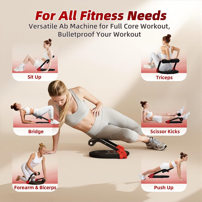 Mdeam Ab Machine, Upgraded Sit Up Machine with Flat Backrest Multi-functional Sit Up Exercise Equipment for Home Gym with Angle Locking Accessory/4-Level Resistance/Massage Roller/330LBS Steel Frame