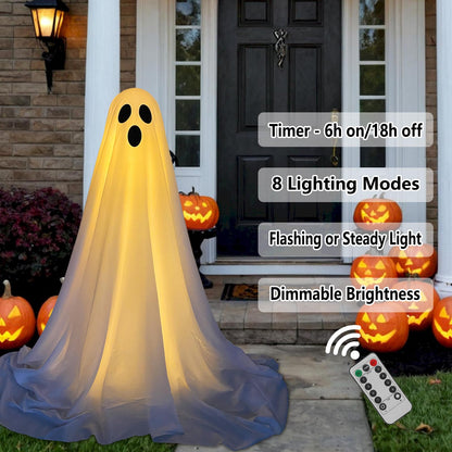 DAZONGE 2 Packs Halloween Decorations Outdoor, Spooky Halloween Ghost Decor with Remote String Lights Battery Operated, Easy to Assemble Ghost Decorations for Front Porch Yard