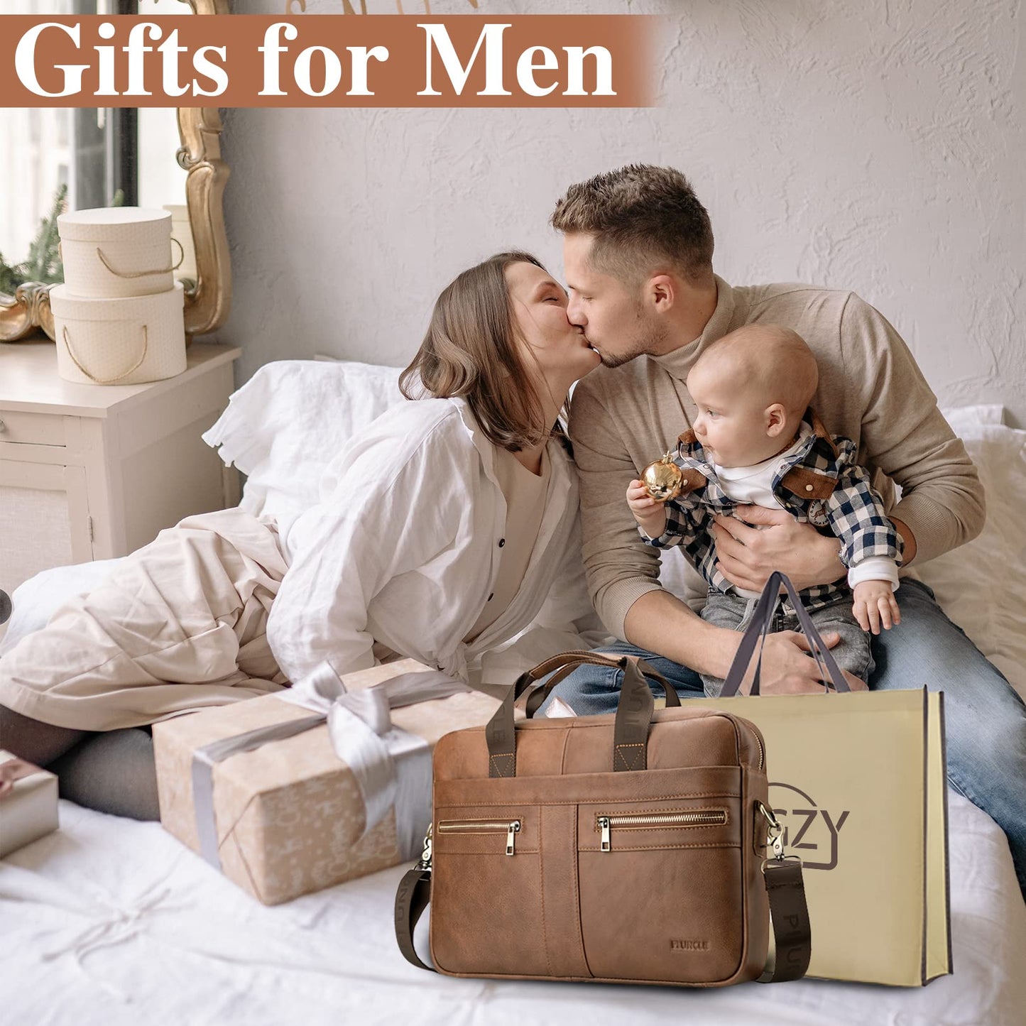 BAGZY Leather Laptop Bag for Men - 15.6 Inch Briefcase Messenger Shoulder Bag for PC Business Handbag Document Bag (Black)