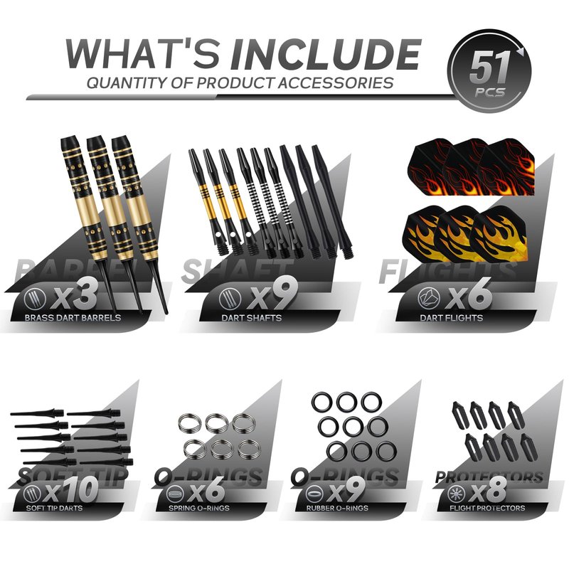 HUANQU Soft Tip Darts Set – 3 Pack Professional Darts Plastic Tip | Includes Extra Darts Tips/Flights/Shafts &Darts Case Accessories，Soft Tip Darts for Electronic Dart Board for Adults Darts