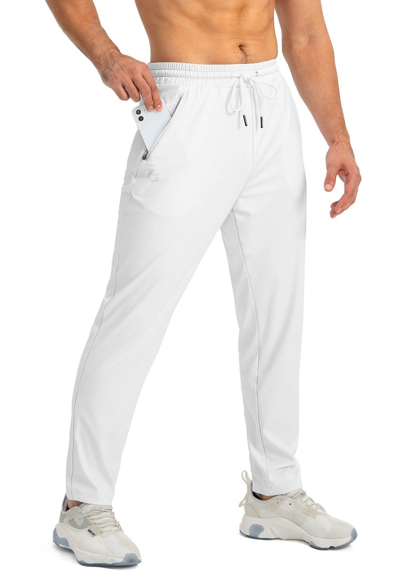 G Gradual Men's Sweatpants with Zipper Pockets Tapered Joggers for Men Athletic Pants for Workout, Jogging, Running (White, XX-Large)
