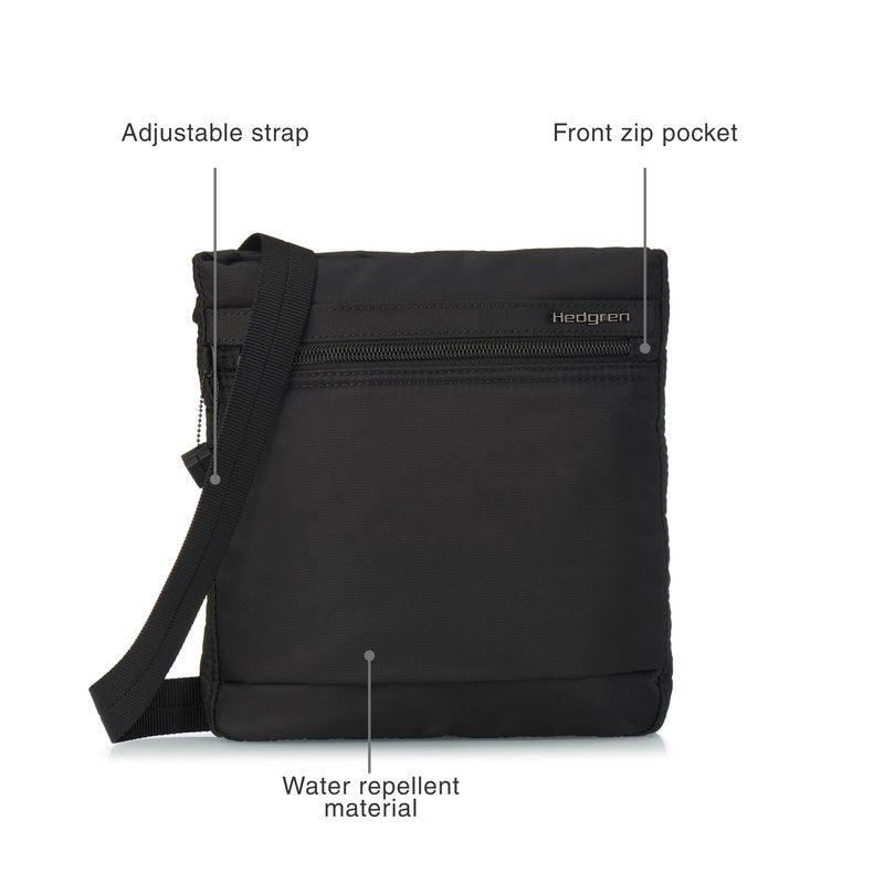 Hedgren LEONCE Crossbody Bag - RFID Protection, Zip Lock, Pen & Slip Pockets, Water-Repellent, 0.92L - Black