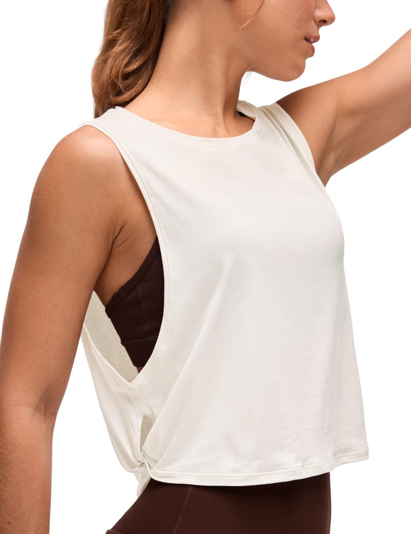 CRZ YOGA Pima Cotton Large Armhole Tank Tops for Women - Workout Sport Athletic Yoga Running Gym Loose Crop Sleeveless Shirts Milky White (Bone) Medium