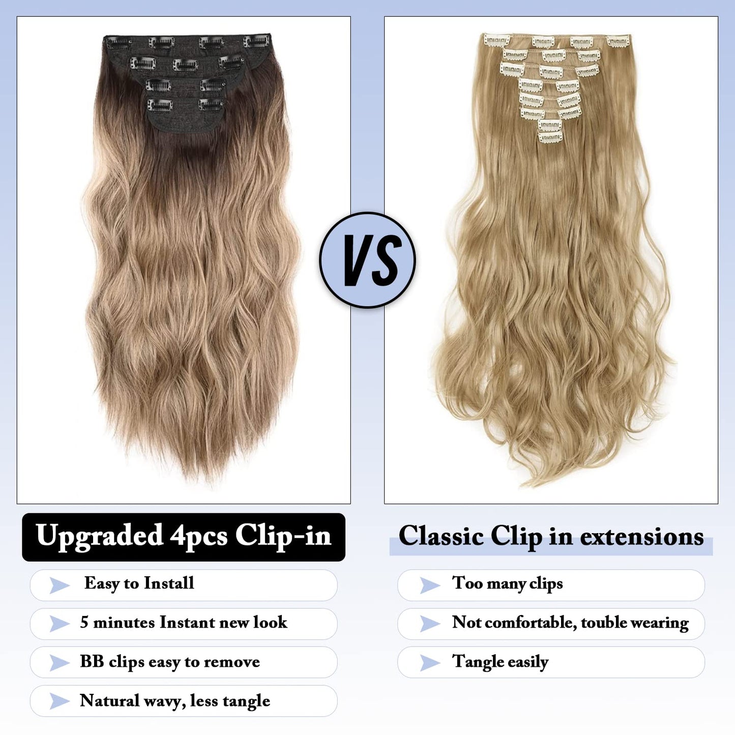 Hair Extensions Clip in 4pcs Bleach blonde Hair Extension Long Wavy Full Head Clip in Hair Extension Synthetic Fiber Hair Pieces for Women