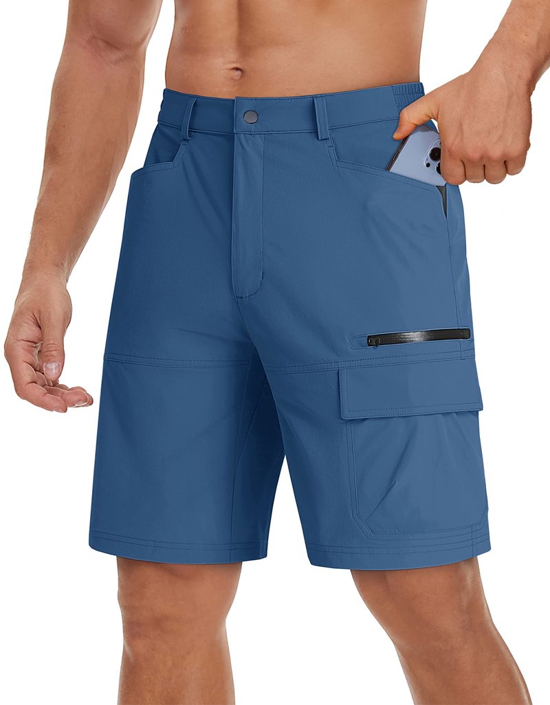 TACVASEN Mens Hiking Cargo Shorts Lightweight Quick Dry Summer Casual Dress Shorts with Zipper Pockets Golf Hiking Work Blue Grey 40