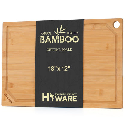 Hiware Extra Large Bamboo Cutting Board for Kitchen, Heavy Duty Wood Cutting Board with Juice Groove, 100% Organic Bamboo, Pre Oiled, 18" x 12" x 0.6"