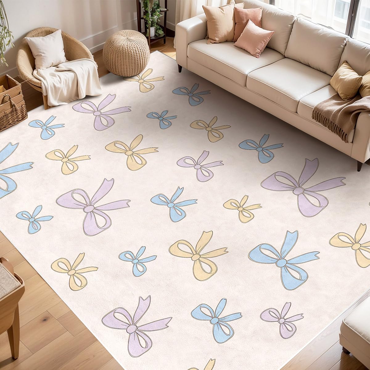 Bildenly 3x5 Area Rug with Bow-Knot Pattern, Washable Rug for Girls Bedroom, Non-Slip Small Living Room Carpets, Baby Bedside Indoor Rug, Stylish Decor for Girl Couples Pet
