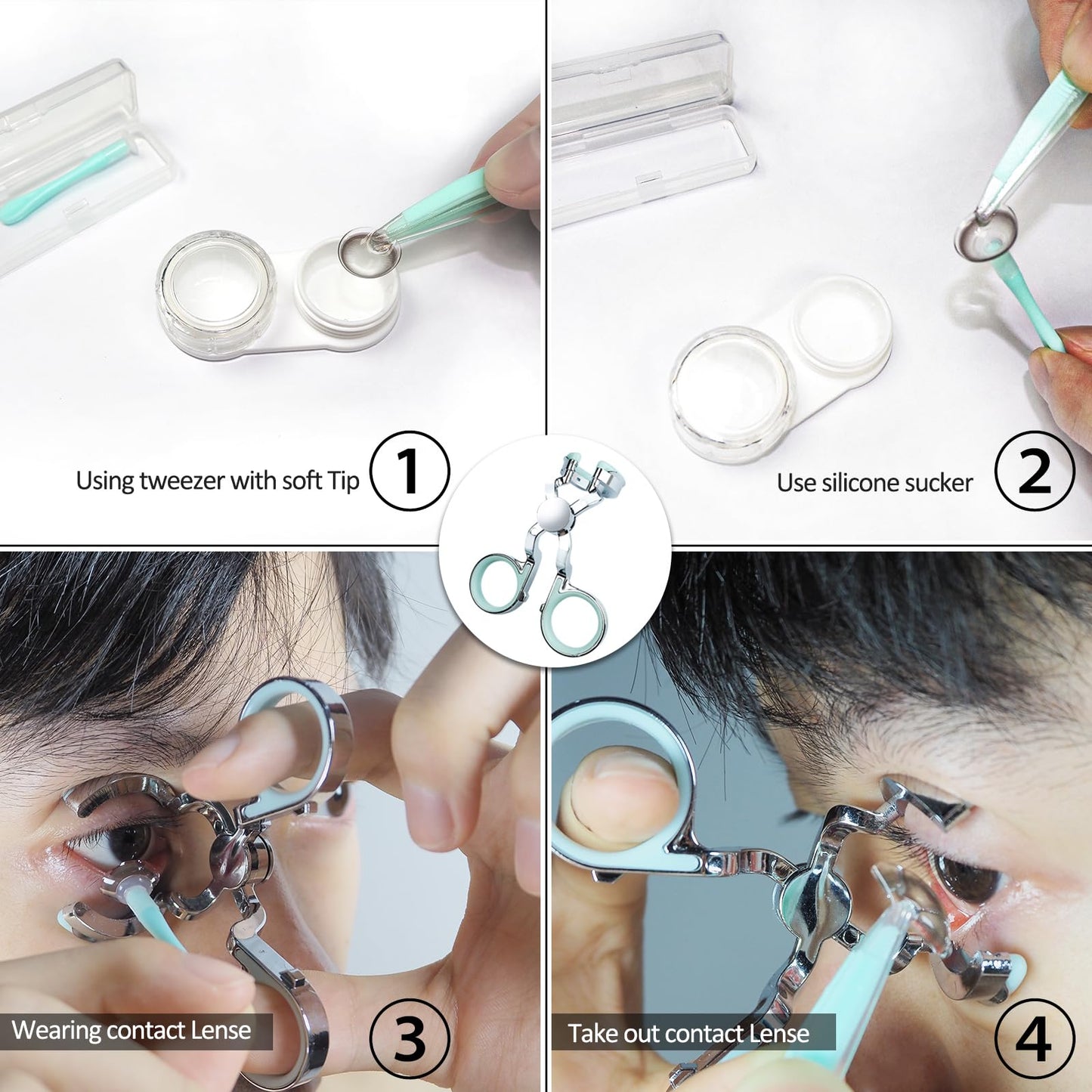 MUNLIT Contact Lens Applicator Tool — Eye Contact Removal Tweezers, Scleral Lens Inserter, Contact Lens Case, Contact Lens Eyelid Wearingtool for Travel