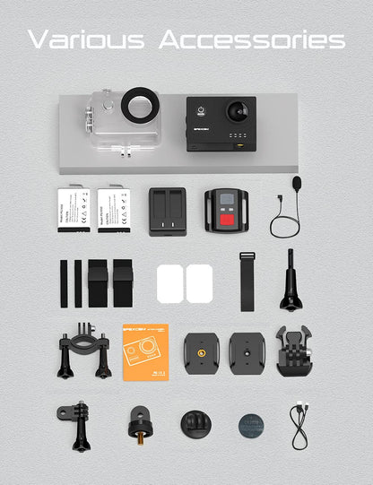 Apexcam 4K 60FPS Action Camera EIS Stabilization 20MP Sports Cam 40M Waterproof Underwater Camera 8X Zoom Support External Mic with Remote Control 2 x 1350mAh Rechargeable Batteries…