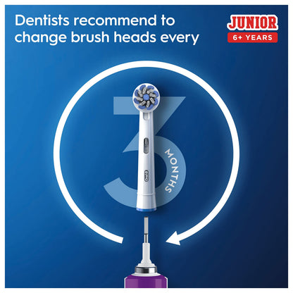 Oral-B Kids Electric Toothbrush, Christmas Gifts for Kids, 1 Toothbrush Head, with Kid-Friendly Sensitive Mode, for Junior Kids Ages 6+, 2 Pin UK Plug, Purple