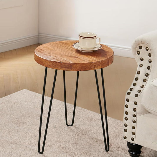 Warmaxx Elm Solid Wood Side Table 15.6" x 15.6" x 20.8"H Round Accent Vintage Coffee End Tables Rustic Plant Stands Living Room Patio Bedroom Nightstand