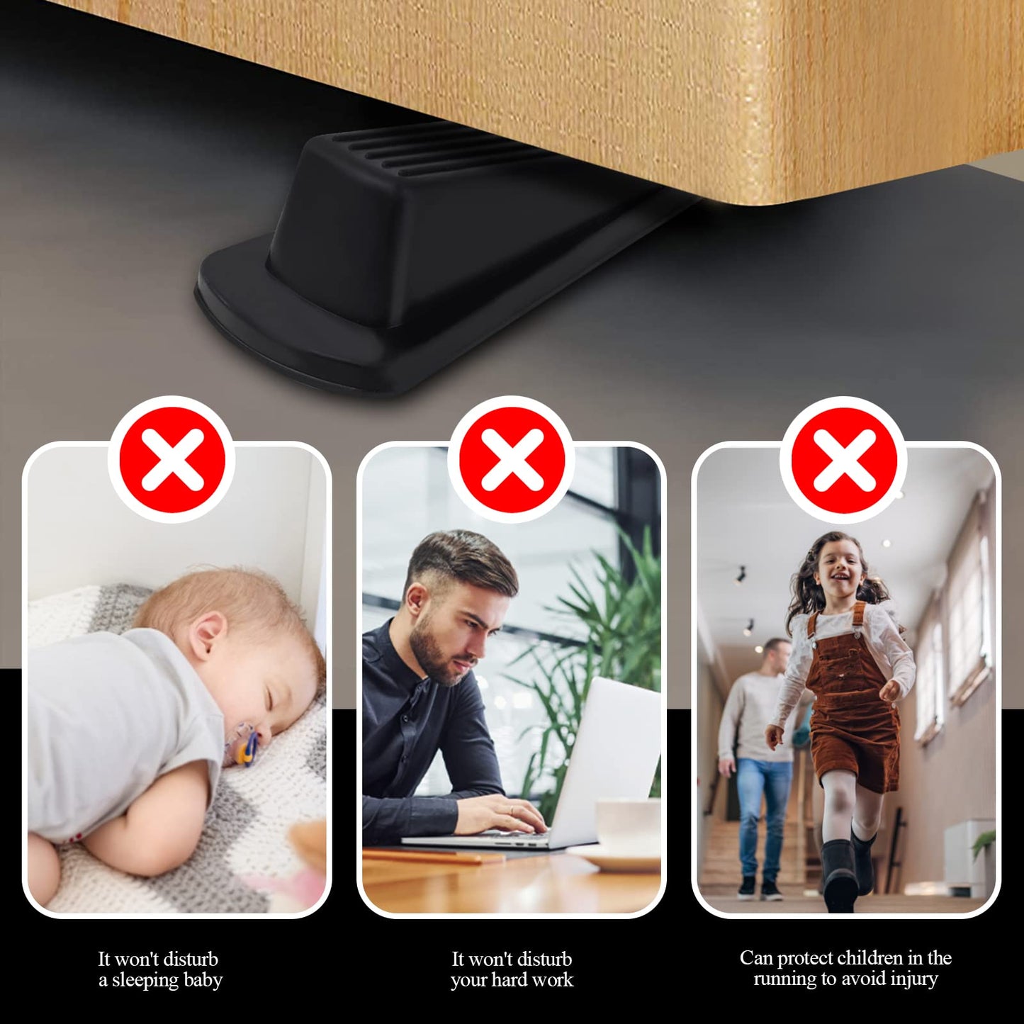 4 Pack Door Stoppers for Bottom of Door, Rubber Door Stopper Wedge, Sturdy Stackable Door Stops for Floor