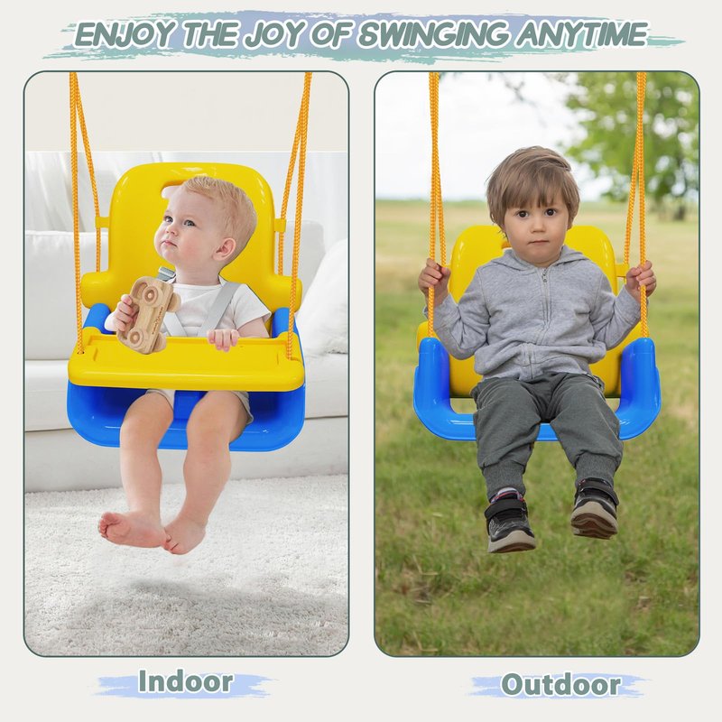 Upgraded Toddler Swing with Tray, Baby Swing Outdoor with Detachable Design, Safety Belt, Foldable Frame for Outdoor & Indoor Use