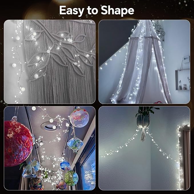 Copper Wire Firecracker Christmas Lights, 26FT 400LED Plug-in Twinkle Cluster Fairy Lights for Christmas Tree with Remote for Bedroom Dorm Wreath DIY Wedding Christmas Decoration