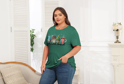 ForHailey Christmas Shirts for Women Plus Size Tops Merry Christmas Tee Shirts 2025 Crew Neck Funny Short Sleeve Tshirts Christmas Outfits Cup Cake Green 3X-Large