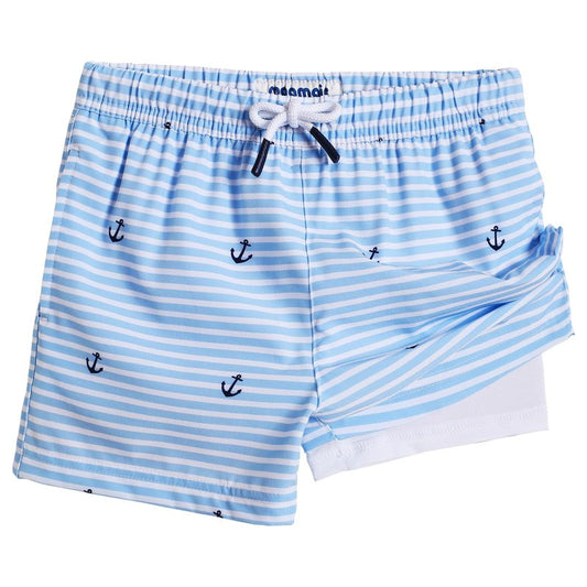 maamgic Boys Swim Trunks with Compression Liner Toddler Stretch Swim Shorts Quick Dry Swimming Trunks Boxer Brief 2 in 1 Beach Shorts White Blue Striped 7