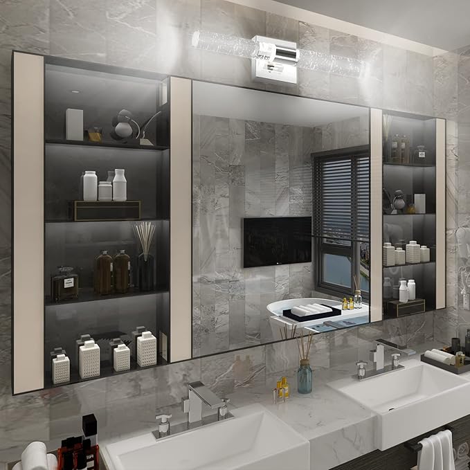 Tipace LED Bathroom Sconces Wall Lighting with Crystal Glass,Chrome Bathroom Vanity Light Fixtures,Modern Wall Lights for Mirror Living Room Hallway(6000K)
