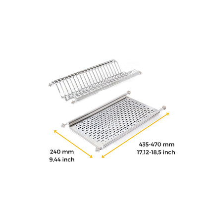 Emuca - Stainless Steel Dish Drying Rack for Standard 50 cm Width Kitchen Cabinet, Inner Width Module 435-470 mm