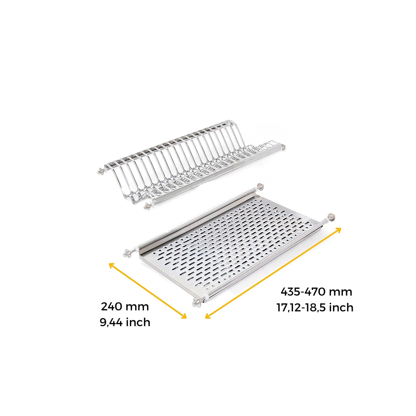 Emuca - Stainless Steel Dish Drying Rack for Standard 50 cm Width Kitchen Cabinet, Inner Width Module 435-470 mm