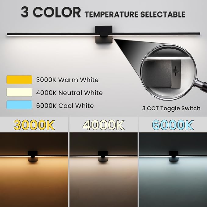 URSOLA Black Bathroom Light Fixtures, 48 inch Modern LED Vanity Lighting Over Mirror, 3CCT Dimmable Wall Sconces for Bedroom