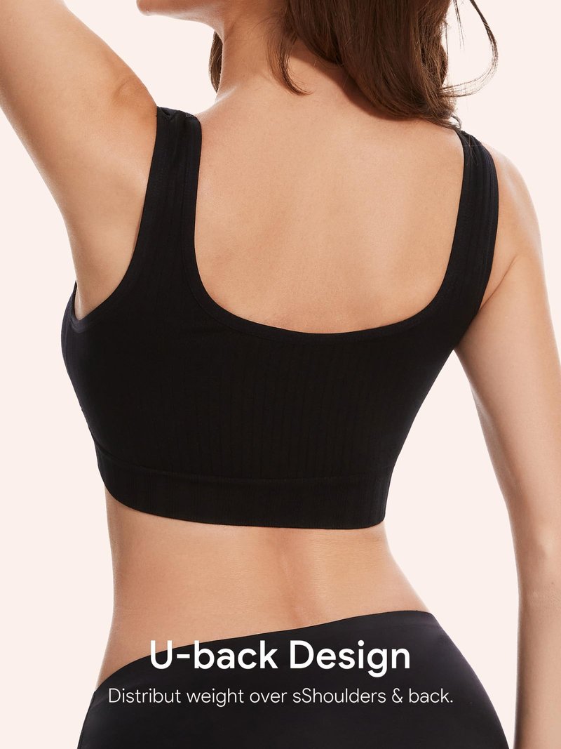 Angelhood Front Close Wireless Bras for Women, Smoothing Padded Bralette, Comfortable Snap Closing Bras, 4 Pack, Large