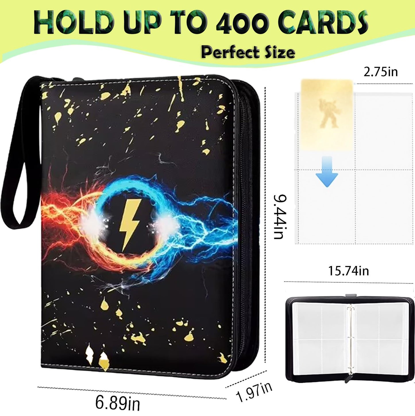 2pcs Card Binder 4 Pocket, Premium Zip Trading Card Binder, Collectible Trading Card Album, Graded Card Binder, For M Tg T Cg Sports Cards(400 Pocket)