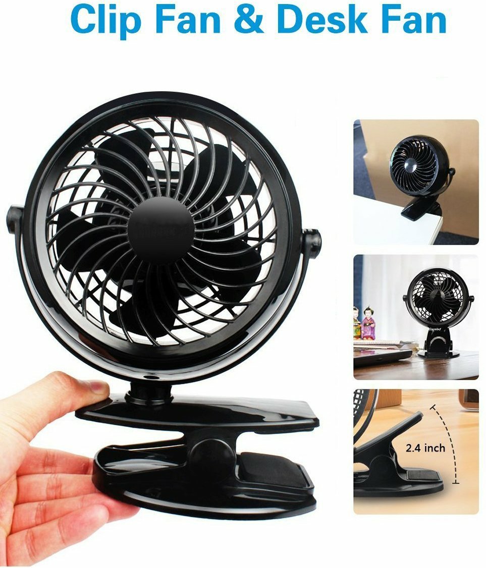 Gazeled Battery Operated Fans, Stroller Fan Battery Operated, Portable Battery Powered Fan with Clip, 5 Inch Cordless Fan for Camping, Mini Quiet Personal Fan for Bed, Car, 8 Free AA Batteries