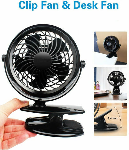 Gazeled Battery Operated Fans, Stroller Fan Battery Operated, Portable Battery Powered Fan with Clip, 5 Inch Cordless Fan for Camping, Mini Quiet Personal Fan for Bed, Car, 8 Free AA Batteries
