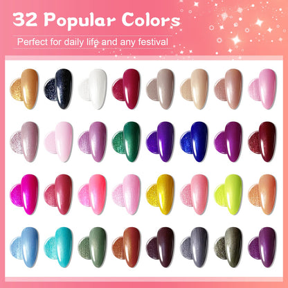 JODSONE Gel Nail Polish Kit with U V Light 32 Colors Gel Polish Nail + 4 Functional Adhesive Bottles Kit Soak Off Manicure Tools Gifts for Women