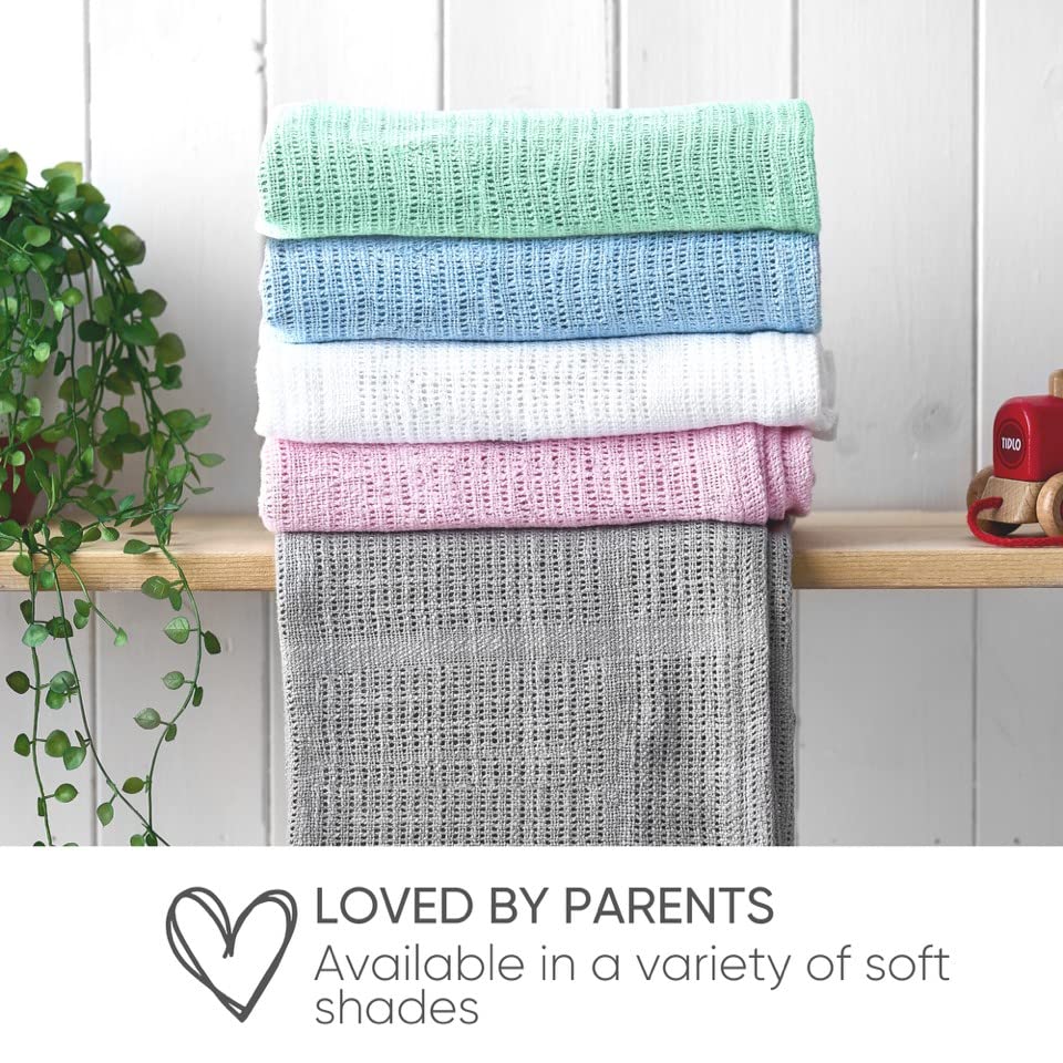 Bloomsbury Mill - Cellular Blankets Baby - Soft 100% Organic Cotton Baby Blanket - Pack of 2 - Essentials For Newborn - Ideal for Cot Bed, Travel, Car Seat, Pram, Moses Basket - Cream 75x95cm