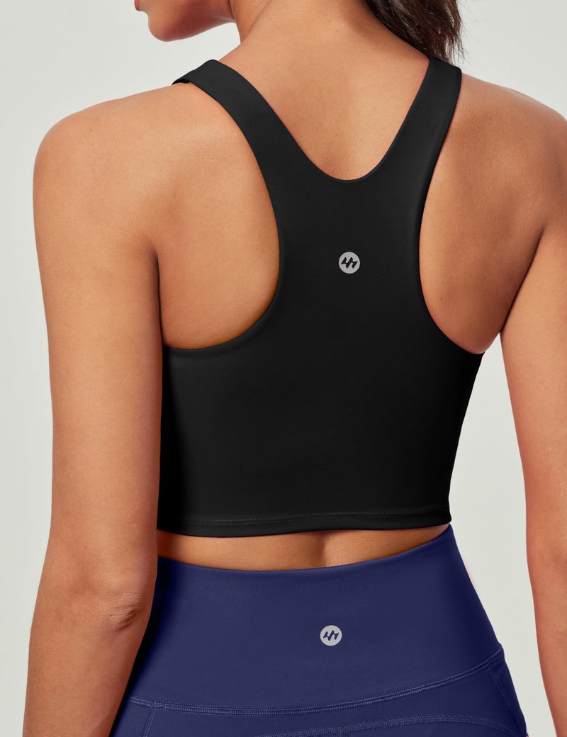 Ewedoos Tank Tops with Built in Bras Longline Sports Bras for Women High Neck Racerback Sports Bra Padded Workout Crop Black