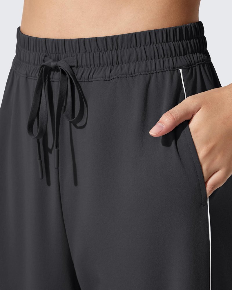 G4Free Womens Track Pants with Pockets Lightweight Wide Leg Sweatpants Drawstring Casual Trousers Y2K Jogging Pant (Black,S,Petite)