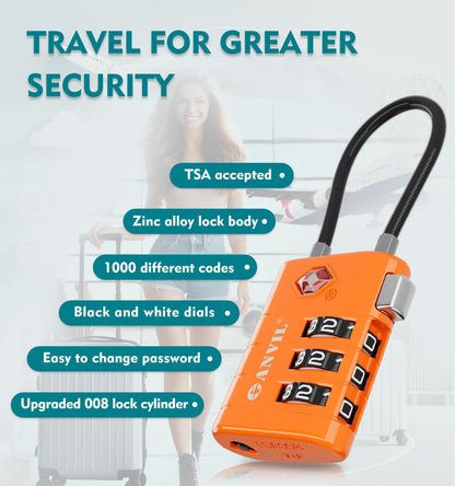 ANVIL Luggage Locks - TSA Approved, Advanced Core, Alert Indicator. Great Suitcase & Backpack Lock for Travel & Daily Use (2, Orange)