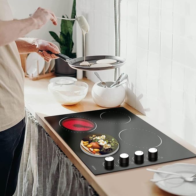 Vintage Fruits Electric Stove Burner Covers，4 Pack Round Stove Burner Covers，8 Inches and 10 Inches，Gas Stove Burner Covers,Metal Stove Burner Cover，Colorful Rustic Cooktop Decorative，Kitchen Decor