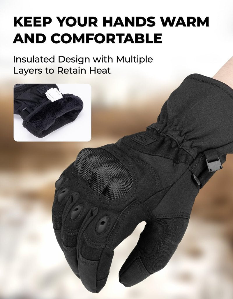KEMIMOTO Winter Warm Motorcycle Gloves, Tactical Gloves for Men with Touchscreen Hard Shell & Palm Padding for Motorcycle Riding Tactical Airsoft Paintball Hiking Camping Climbing Black L