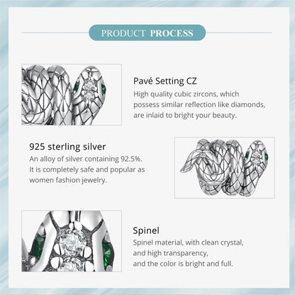 VOROCO Charm 925 Sterling Silver Bracelet Necklace Pendant Bead Charms Jewelry Gift for Women Mother Daughter Grandma Family Friends (Silver Snake)