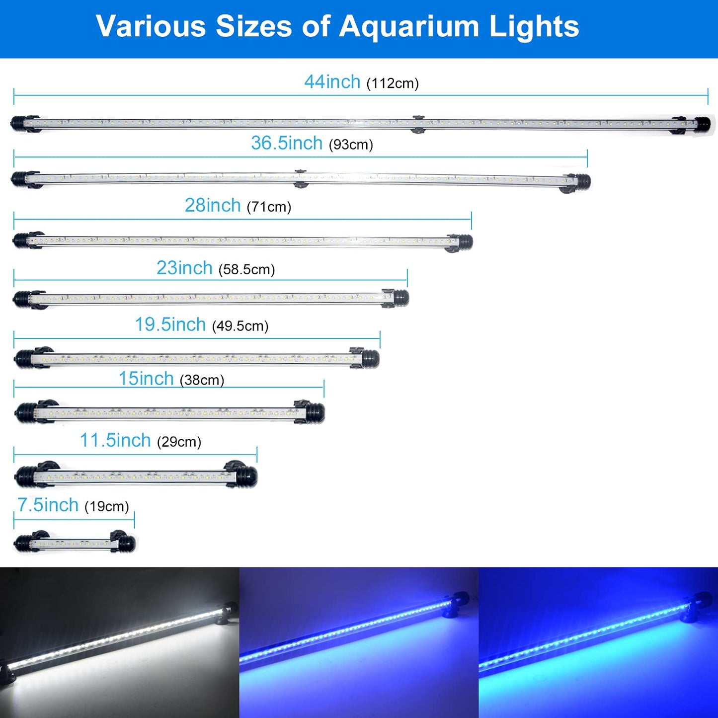 VARMHUS LED Aquarium Light, Color Changing Submersible Fish Tank Light with Timer for Sunrise and Sunset (18cm, Blue+White)