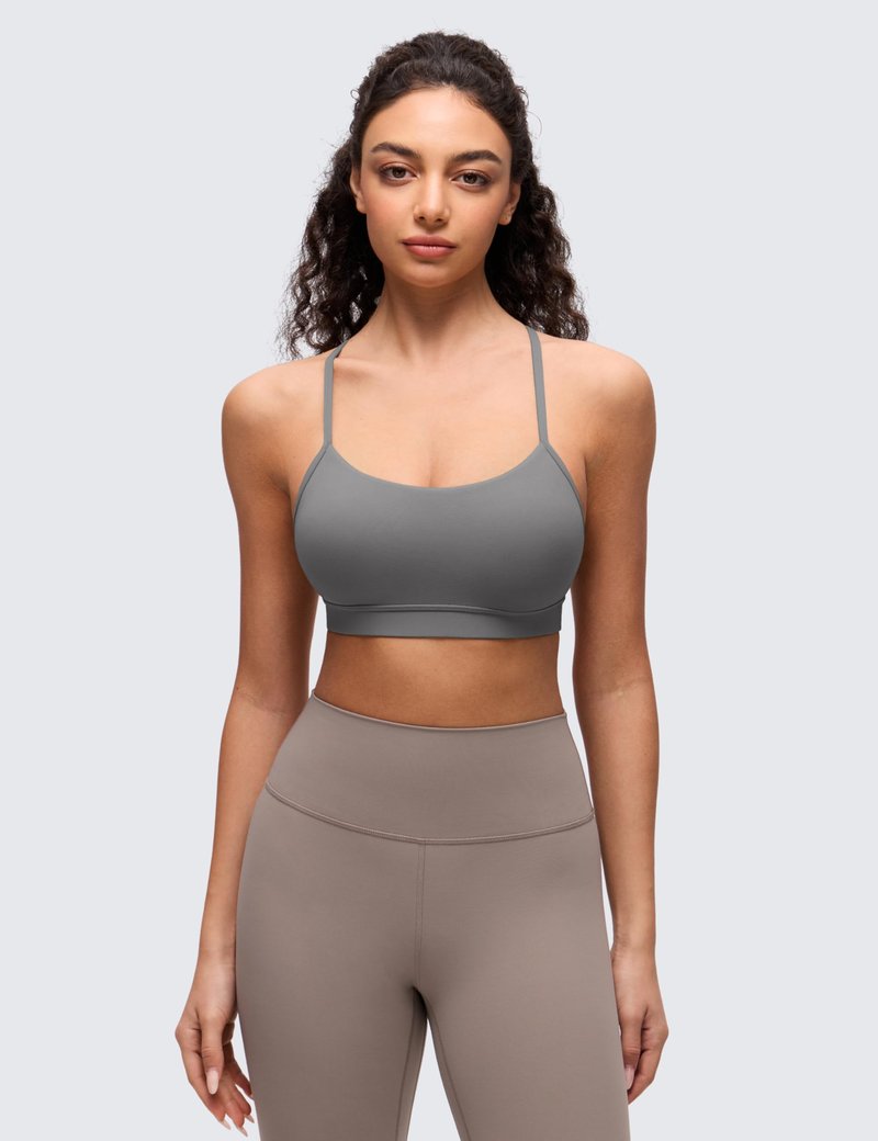 CRZ YOGA Butterluxe Y Back Sports Bras for Women - Padded Racerback Low Impact Spaghetti Thin Strap Workout Yoga Top Melanite Large