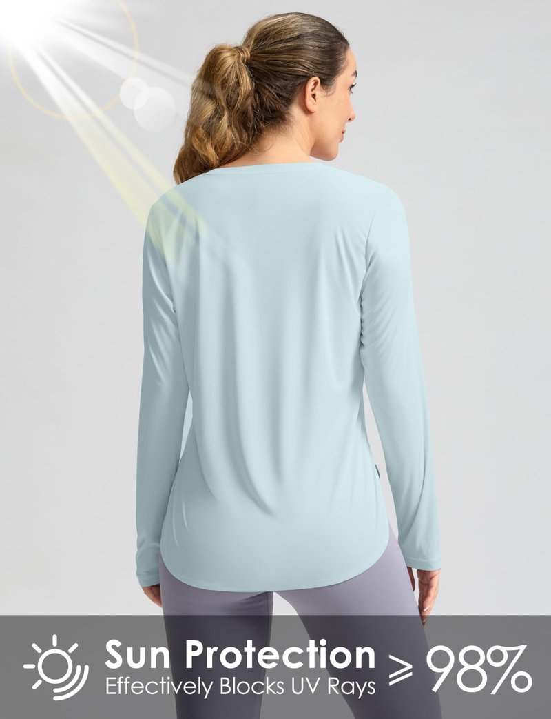 Women's Sun Shirts UPF 50+ Long Sleeve UV Protection Shirt Lightweight Quick Dry Workout Hiking Tops for Women(Light Blue,M)